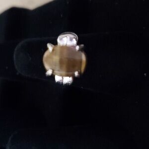 Elegant Silvertone and Brown Stone Ring